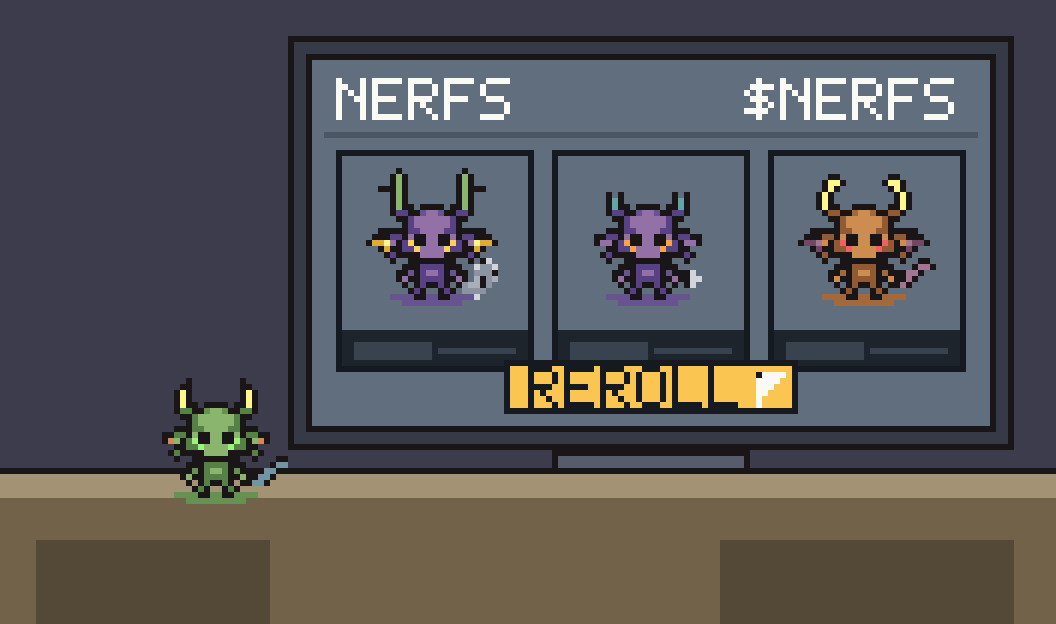 A nerf sitting at a computer, rerolling nerfs on this page